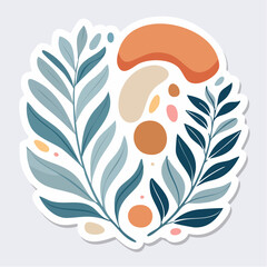 Obraz premium Abstract Botanical Sticker with Organic Shapes and Leaves