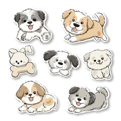 Obraz premium Cute cartoon puppy stickers collection with adorable playful dogs