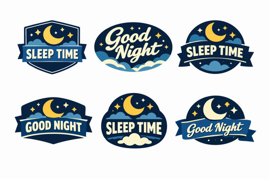 Sleep time and good night badges collecting moon and stars