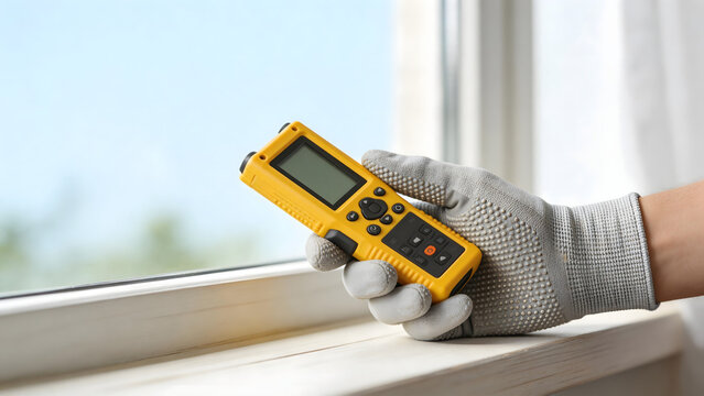 Hand holding yellow measuring device