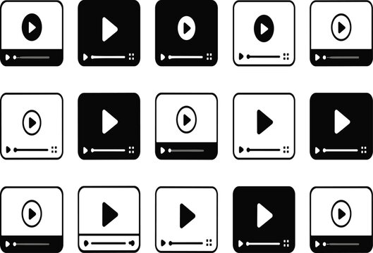 Collection of black and white multimedia play button vector illustration EPS PNG file