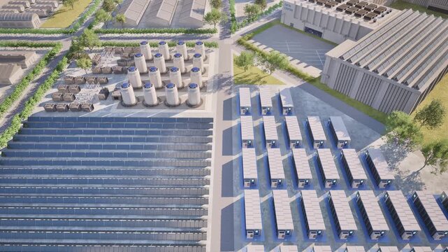 3d rendering smart industrial area with infrastructure development 4k footage