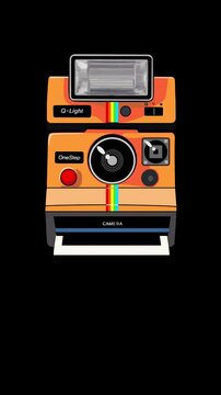 Professional 3D motion graphics of a pastel retro instant camera with Alpha Channel. Both the background and the photo area are transparent, allowing for easy drag-and-drop customization.