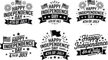 Happy independence day 4th of July typography vector set with USA flag fireworks and stars © noorskills