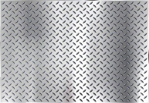Industrial diamond plate metal texture with brushed steel surface and repeating tread pattern. Strong metallic background ideal for construction, automotive, technology, manufacturing, graphic design