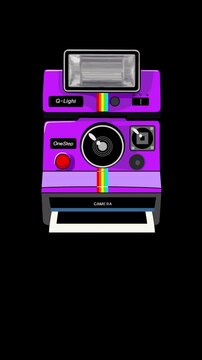 Professional 3D motion graphics of a pastel retro instant camera with Alpha Channel. Both the background and the photo area are transparent, allowing for easy drag-and-drop customization.