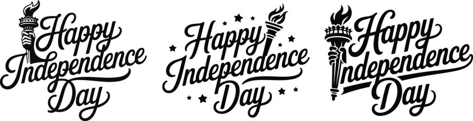 Happy independence day 4th of July typography vector set with USA flag fireworks and stars © noorskills