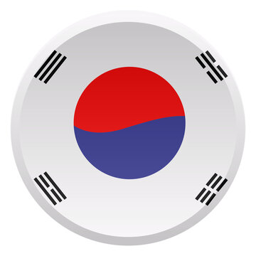 South Korea Flag Transparent Round Button and 3D Glossy Disc Icon
