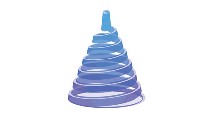 Fototapeta premium A translucent conical spiral structure with a tapering blue gradient flows upward toward a cylindrical top point against a clean white background environment.