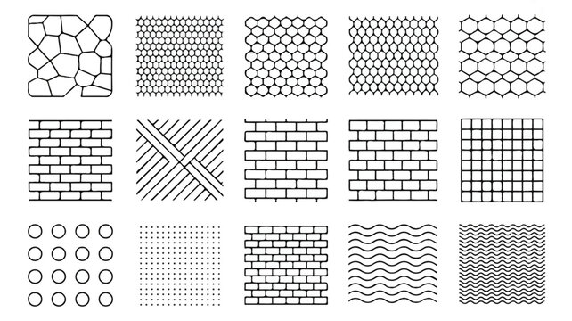 A collection of various geometric patterns and textures are displayed in a grid.