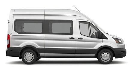 Fototapeta premium Side view of a modern silver passenger minibus with sliding doors