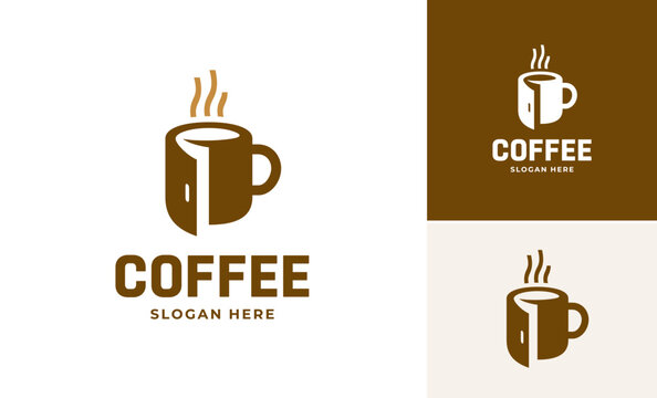 Coffee shop minimalist idea logo design, Fast service delivery order business design concept