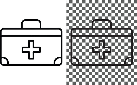 Medical kit outline icon isolated on transparent background, first aid box line vector illustration PNG