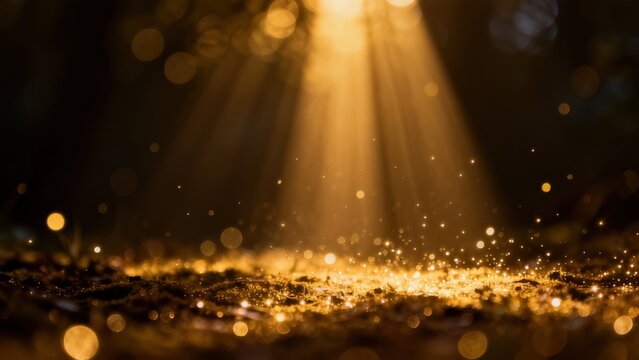 Golden light beams and sparkling dust