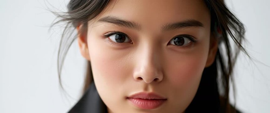 Beautiful young Asian woman with glowing skin, natural beauty concept. Loop Video.