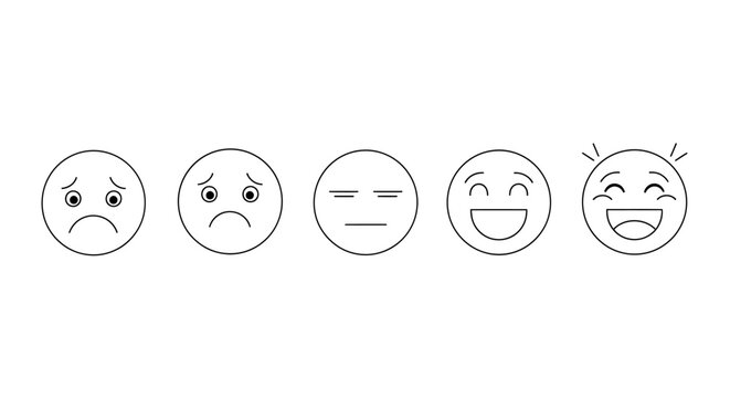 Five minimalist emoji faces representing customer satisfaction rating scale
