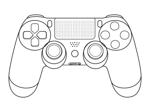 Hand drawn vector outline gamepad. Wireless controllers isolated on white background. Computer gaming.Vector gaming joy stick, game controller line art illustration 