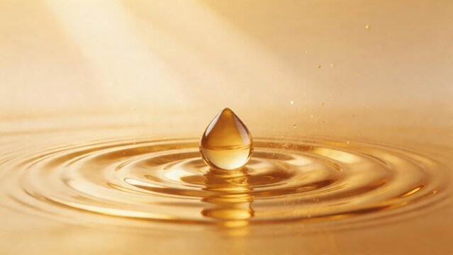 Golden liquid drop creating ripples