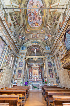 CREMA, ITALY - MARCH 20, 2026: The nave of church Santuario di Santa Maria delle Grazie with the frescoe by Gian Giacomo Barbelli (1643).