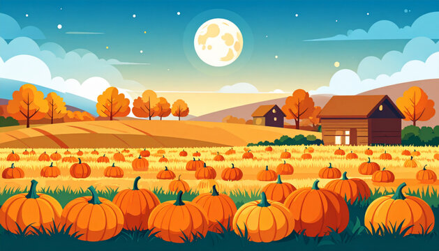 Harvest Moon Pumpkin Patch Vector