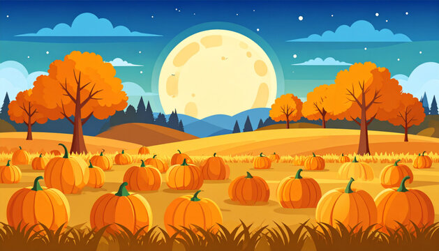 Harvest Moon Pumpkin Patch Vector