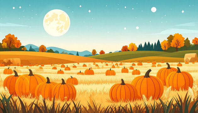 Harvest Moon Pumpkin Patch Vector