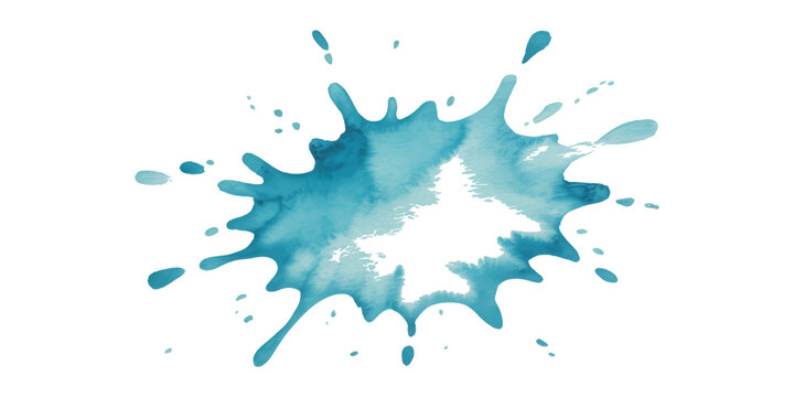 A decorative blue ink blot design featuring liquid splatters and watercolor paint stains in a vector illustration texture with an artistic splash shape and splat pattern