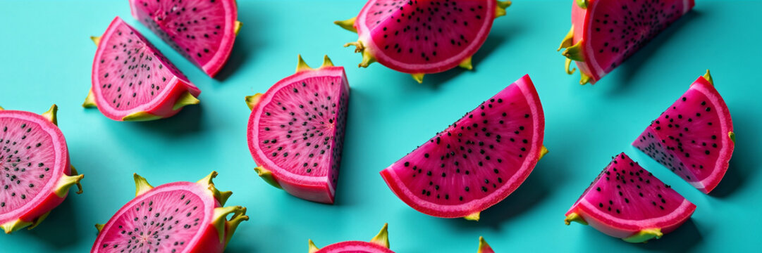 Top View of Ripe Red Pitaya Fruit Cross Sections Pattern