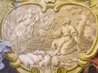 Obraz premium CREMA, ITALY - MARCH 20, 2026: The fresco of God appeared moses in the burning bush the church Santuario di Santa Maria della Croce by Giacomo Parravicino - il Gianolo from year 1721