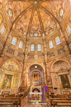 CREMA, ITALY - MARCH 20, 2026: The nave and cupola of the church Santuario di Santa Maria della Croce with the  frescoes by  Giacomo Parravicino (1702).