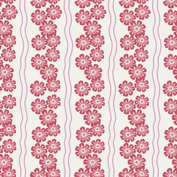 White Wavy Floral Stripe Folk Design