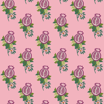 Pastel Pink Folk Pomegranate Floral Pattern