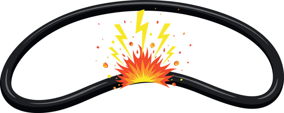 Broken Electrical Cable with Sparking Short Circuit Explosion Vector Illustration