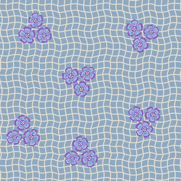Light Blue Wavy Grid Floral Design