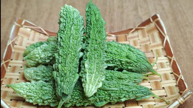 Bitter melon in a basket