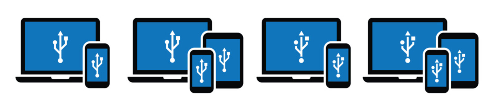 Usb device connected set icon illustration