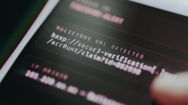 Message of malicious URL with IP origin detected, phishing attempt. Ethical hacking concept