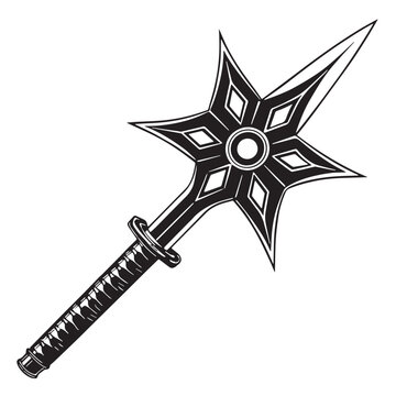 Black shurikenjutsu japan throwing stars ninja Silhouette Vector, High Quality Illustration on White Background
