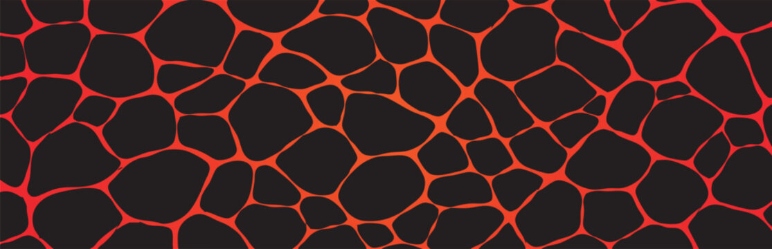 Seamless vector background with abstract black organic shapes separated by glowing red lines, resembling lava or cellular structure.