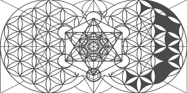 Sacred Geometry: A captivating symmetrical pattern composed of intersecting circles and geometric shapes, representing harmony and interconnectedness, conveying a sense of balance.