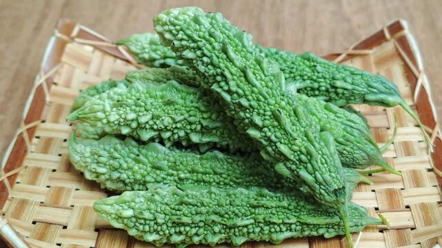 Bitter melon in a basket