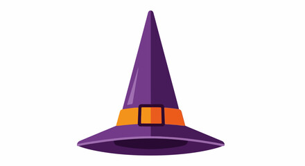 Fototapeta premium A purple witch's hat with an orange band and buckle, on a white background