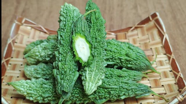 Bitter melon in a basket