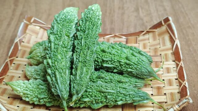 Bitter melon in a basket