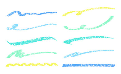 クレヨンで描いたようなおしゃれな手書きのアンダーラインセット、夏らしい配色の飾り線 © tukinoto