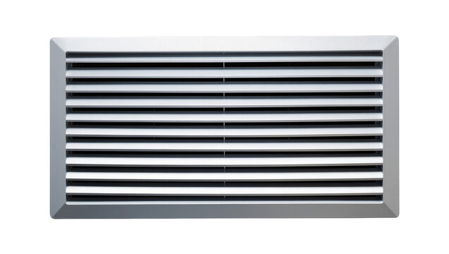 Isolated white rectangular plastic air ventilation grille or vent for indoor climate control