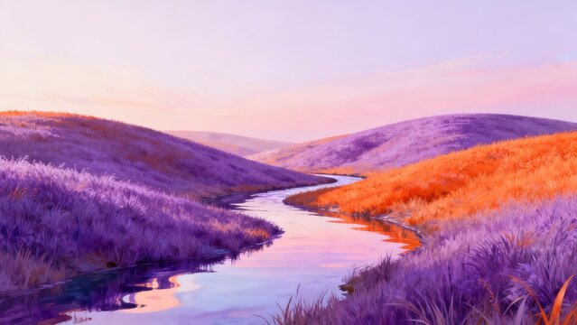 Colorful stream in rolling hills