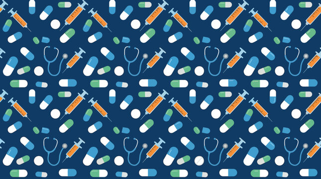 Seamless pattern of medical tools featuring syringes, hypodermic needles, and clinical equipment. High-quality vector illustration for healthcare, pharmacy, vaccination, and medicine.