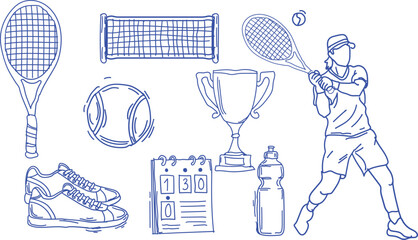 Tennis player hitting ball with trophy and gear © Dulu