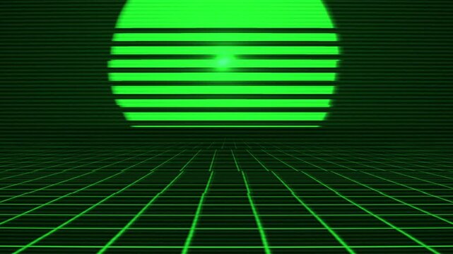Dynamic 3D CRT screen rendering, featuring a retro green matrix terminal display with vintage static, flicker, distortion, and analog noise, isolated on a deep black background.